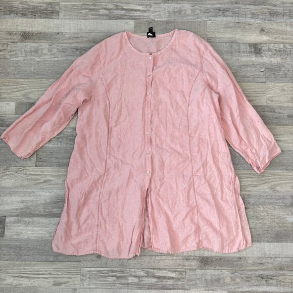 Eileen Fisher pink 100% linen 3/4 sleeve button down tunic size 2X L26 - Picture 1 of 7